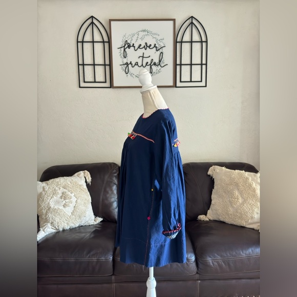 Pero 100% Cotton Tunic Dress In Navy Blue Designer Size 38 Handmade In India - Picture 14 of 16